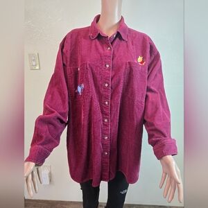 Vintage Winnie the Pooh Embroidered Corduroy Velvet Button up Shirt Size Xl